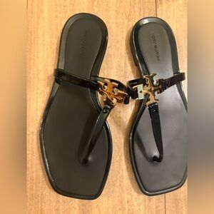 Tory Burch Black Sandals with Gold Logo